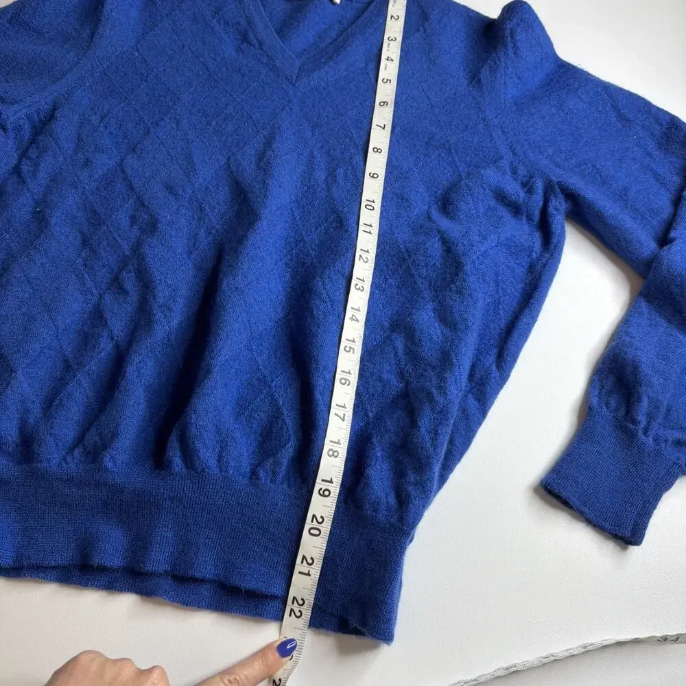 Vintage Gran Sasso V Neck Sweater Royal Blue Mens Small Fine Merino Wool Luxury